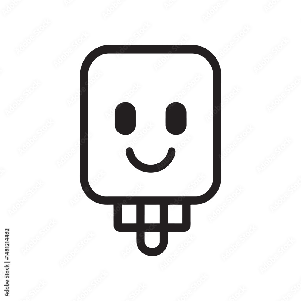 Aufkleber black line art features a smiling face with handle on a white background