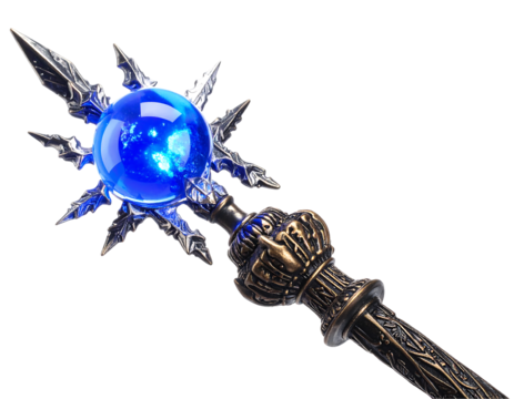 Ornate Glowing Crystal Staff Against Black Background
