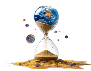 Transparent Hourglass with Earth and Planets