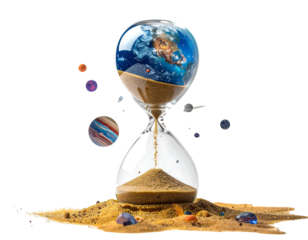 Transparent Hourglass with Earth and Planets