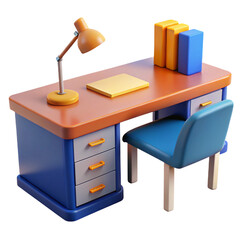 Modern Cartoon Style Desk with Chair and Lamp