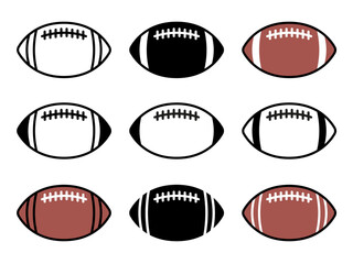 Collection of american football balls isolated on a white background. Set of american football balls