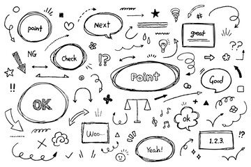 手描き　落書き_黒板　ホワイトボード　フレーム　矢印　いたずら書き　ラフ　イラスト　ベクター