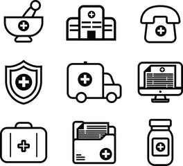 colorful healthcare icon set with cross symbol, icon illustration design