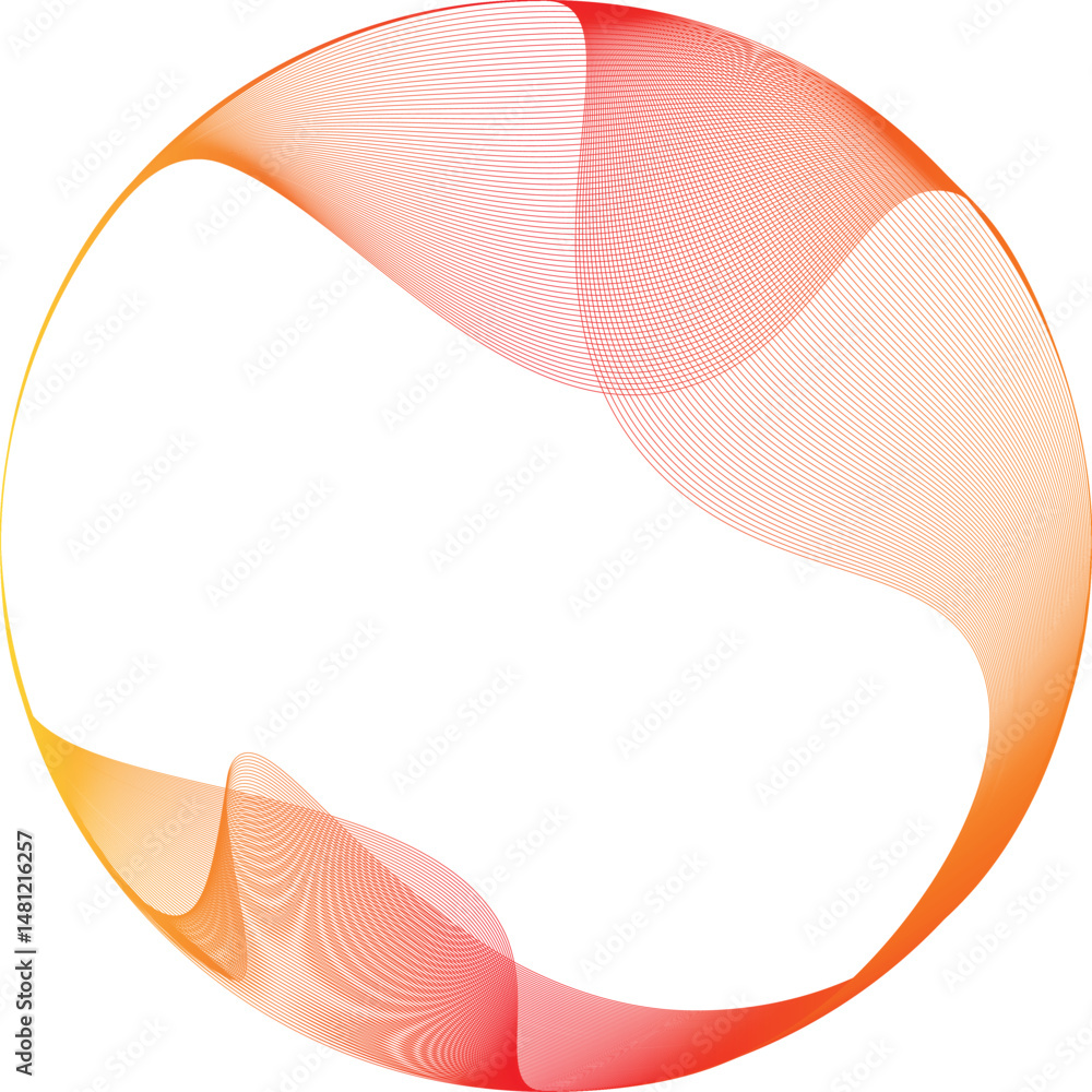 Poster abstract wave orange circle on transparent background. flowing circle frame with wave lines pattern 