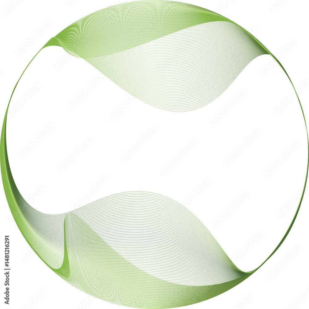 Poster abstract wave green circle on transparent background. flowing circle frame with wave lines pattern f
