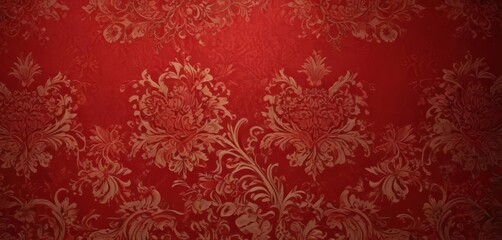 Luxurious red damask, swirling floral details, opulent texture, swirling, background, rococo