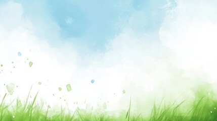 Serene Watercolor Landscape of Grass and Sky