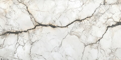 Fototapeta premium Close-up view of cracked white marble surface with natural veins and fractures creating an abstract textured pattern