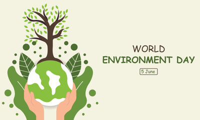 illustration vector graphic of hand holding a globe with trees growing on it, perfect for international day, world environment day, celebrate, greeting card, etc.