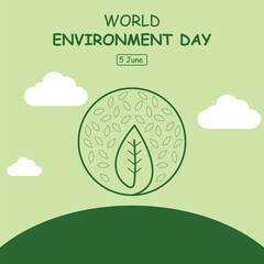 illustration vector graphic of icon of green leaves over a meadow, perfect for international day, world environment day, celebrate, greeting card, etc.