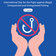 illustration vector graphic of a pair of hands raised symbol prohibiting the use of fishing hooks, perfect for international day, fight against illegal, unreported, unregulated fishing, celebrate.