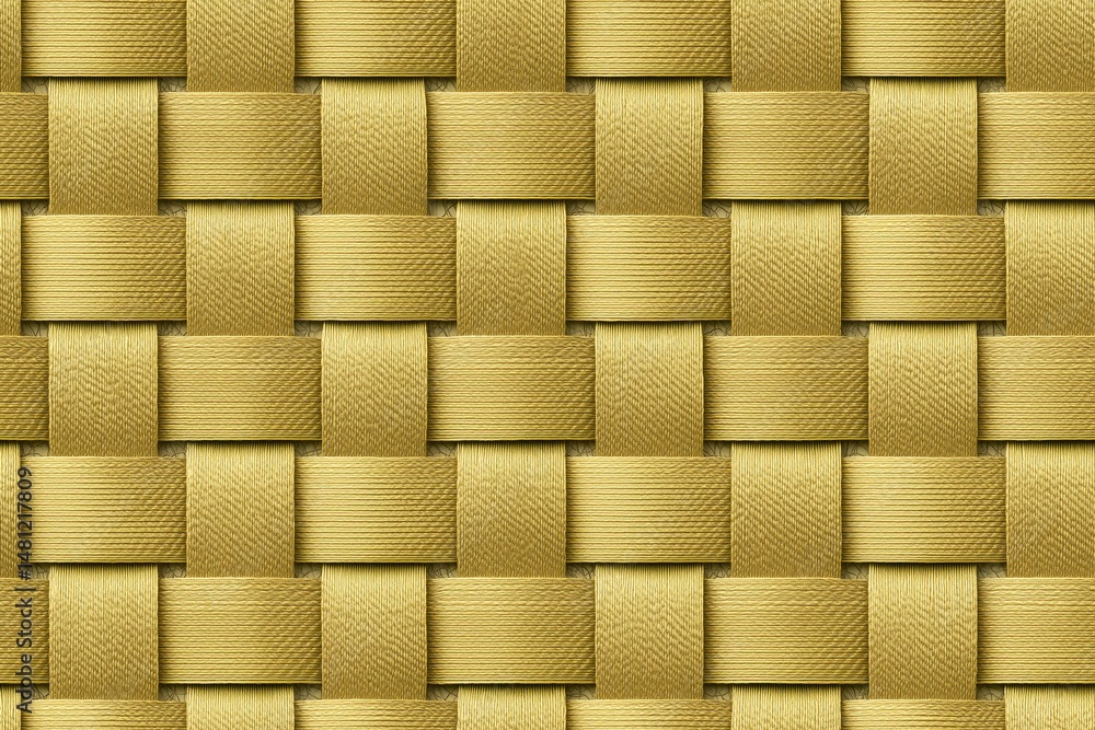 Poster seamless kevlar fabric woven texture featuring interlaced golden fabric strips, creating a visually 