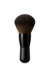Single makeup brush with dark brown bristles and black handle on transparent background