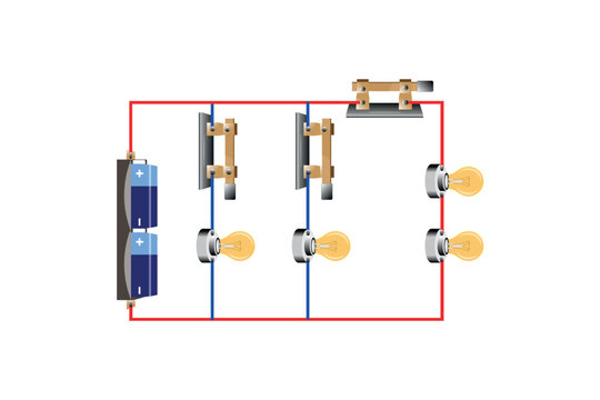 parallel circuit, Series circuit, Parallel circuit, basic electric circuits experiment, flat design illustration, Kirchhoff voltage law, Kirchhoff current law, simple electric