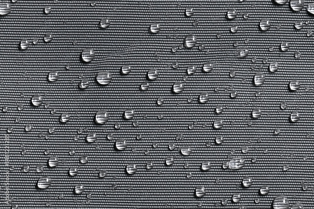 Poster seamless water droplets on a gore-tex fabric textured surface, showcasing a pattern of fine lines an