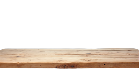 Rustic aged wooden tabletop surface for product placement, food photography, craft display, or holiday mockups, isolated on transparent background. Photorealistic flat lay presentation.