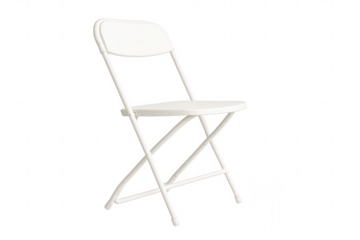 White folding chair with metal frame on transparent background