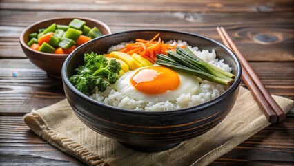 Traditional Korean rice bowl with steamed egg and vegetables, meal, Korean food,  meal,Korean food