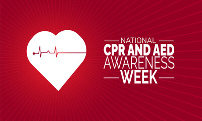 National CPR and AED Awareness Week.  June 1–7 | CPR Training Concept, Heart Health Poster, Emergency Response Banners,  First Aid 
 card , Social Media Post & Vector Illustration Design