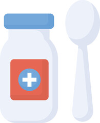 Obraz premium colorful syrup medication and spoon illustration with cross symbol, healthcare icon design