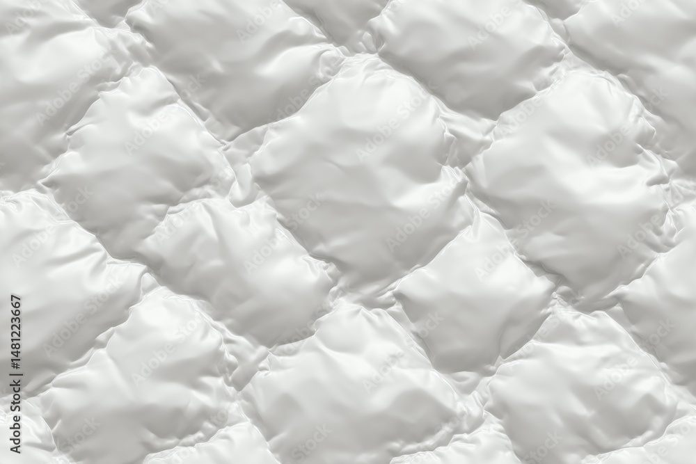 Poster seamless quilted thermolite fabric texture in white, featuring a diamond pattern with soft, puffy se
