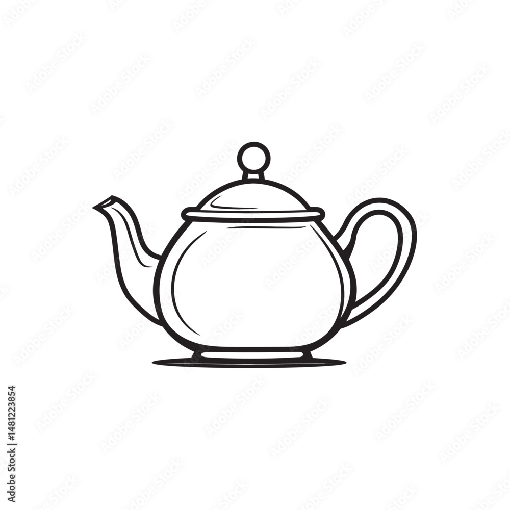 Poster black outline conveys a simple teapot featuring a curved handle and rounded lid