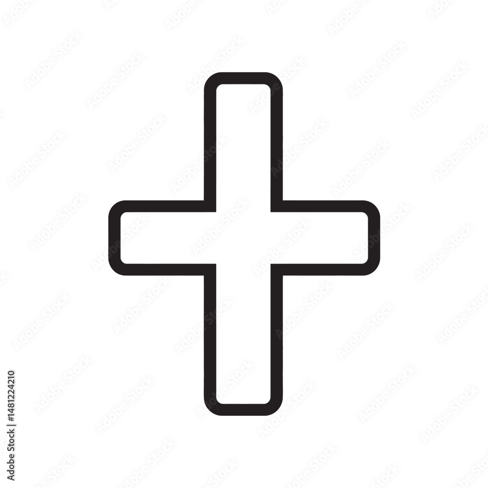 Poster black outline defines a plus symbol with rounded edges on a white backdrop