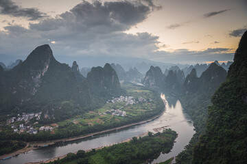 View of The Li River from Xianggong hill, Guangxi, China