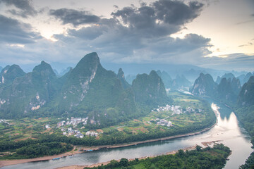 Landscape of Guilin, Li River and Karst mountains. Located near Ancient Town of Xingping, Yangshuo