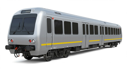 Naklejka premium Modern silver passenger diesel multiple unit train standing on white background