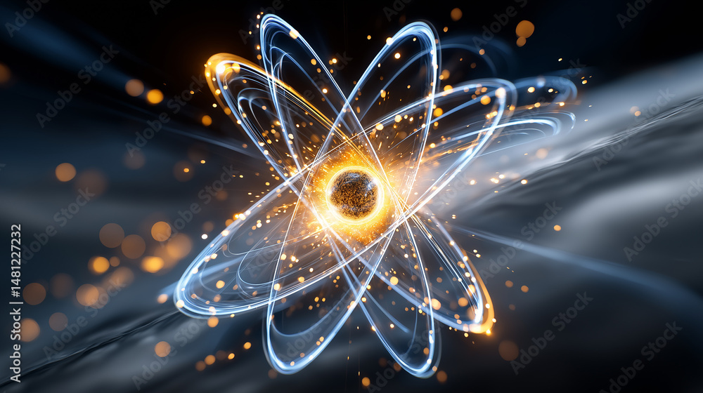 Aufkleber atom: an artistic depiction of an atom, showcasing its intricate structure with orbiting electrons a