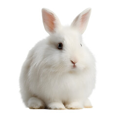 Obraz premium Adorable fluffy white bunny with floppy ears, posing against a dark backdrop. A charming, cute companion.