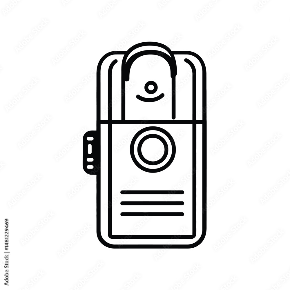 Poster black outline icon showcases a rectangular device with rounded corners on transparent backdrop