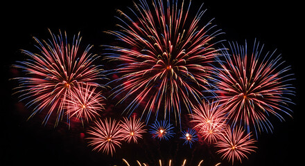 Festive Fireworks Display Red White and Blue Explosions