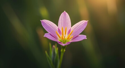 Fototapeta premium Delicate beauty of a rain lily in soft focus against a blurred backdrop