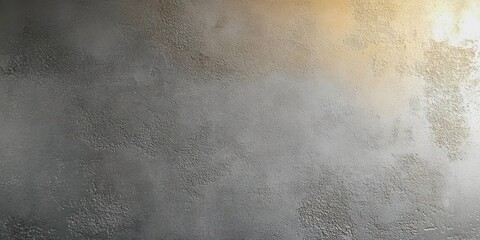 Gray textured concrete wall with uneven surface and diffused warm light shining from the top right corner creating soft shadows