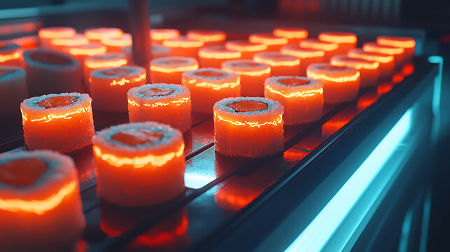 A tray of sashimi is being cooked on a grill - Powered by Adobe