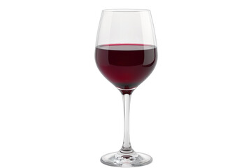 A tall elegant wine glass filled with ruby red wine. Perfect for advertising, product presentation, or designs celebrating special occasions, holidays, parties, and fine dining.