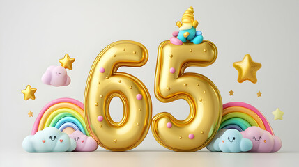 Obraz premium Celebrating Sixty-five Anniversary with Rainbow and Cute Clouds