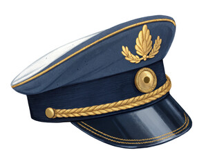 Obraz premium Detailed Navy Officer's Cap with Gold Insignia on a Transparent Background