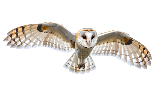 Barn Owl In Flight Against Black Background