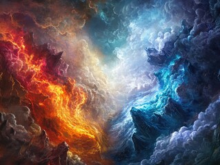 Fiery and icy realms collide in a breathtaking celestial panorama.
