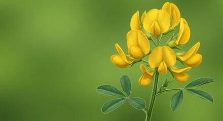 Obraz premium Elegant Digital Illustration of a Yellow Flower Blooming on Green Background