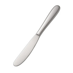 Single contemporary butter knife with stainless steel blade and ergonomic handle on transparent background