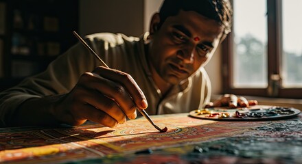 Focused artist meticulously painting a vibrant design
