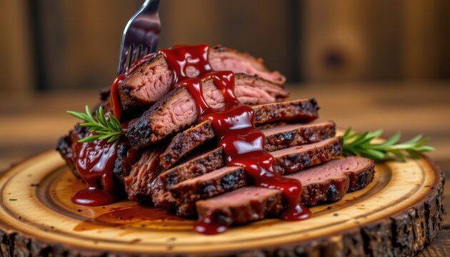 Grilled bbq beef brisket backyard cookout food photography rustic setting close-up culinary delight