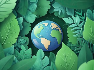 Earth nestled within a vibrant green foliage.