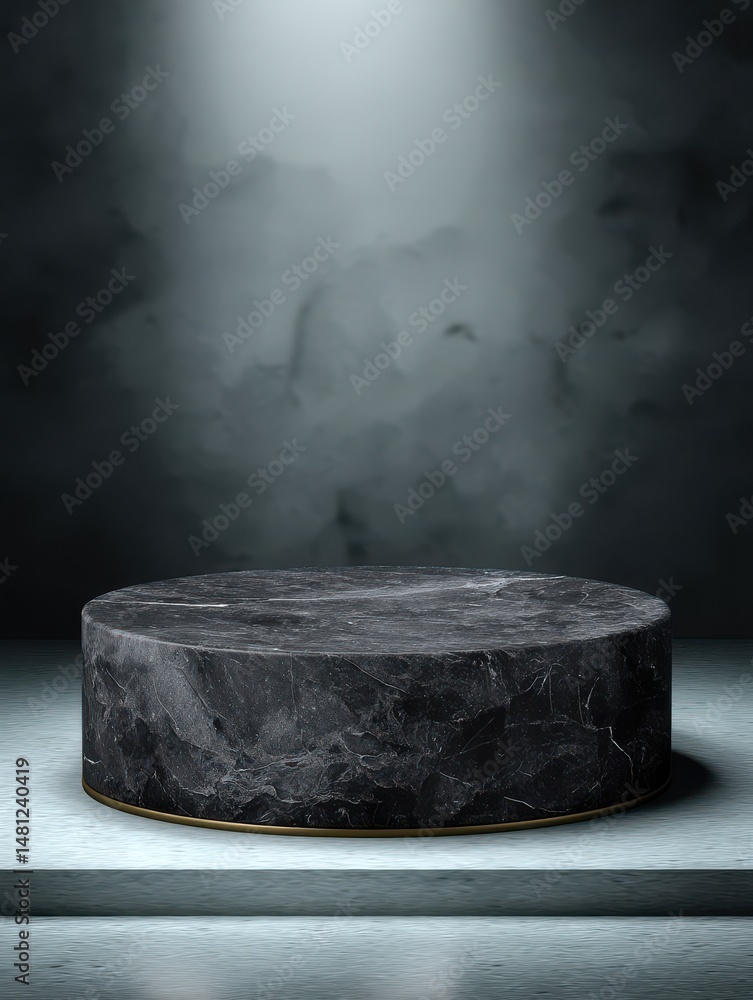 Poster a stunning image of empty black stone product display stage 3d background with rock podium stand dar