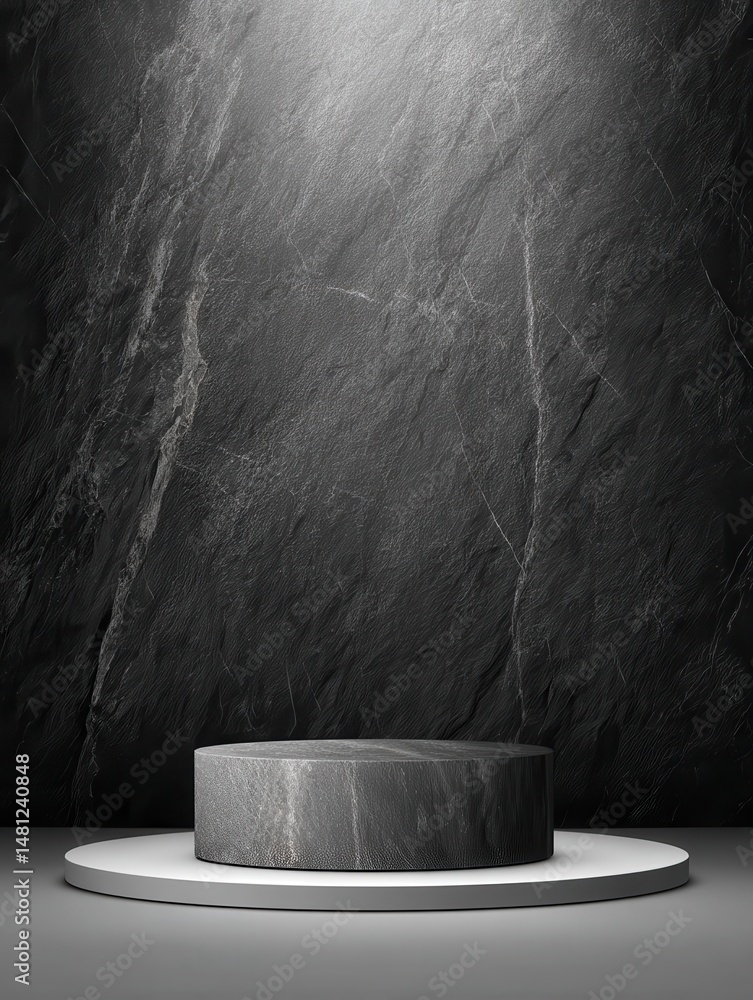 Poster a stunning image of empty black stone product display stage 3d background with rock podium stand dar